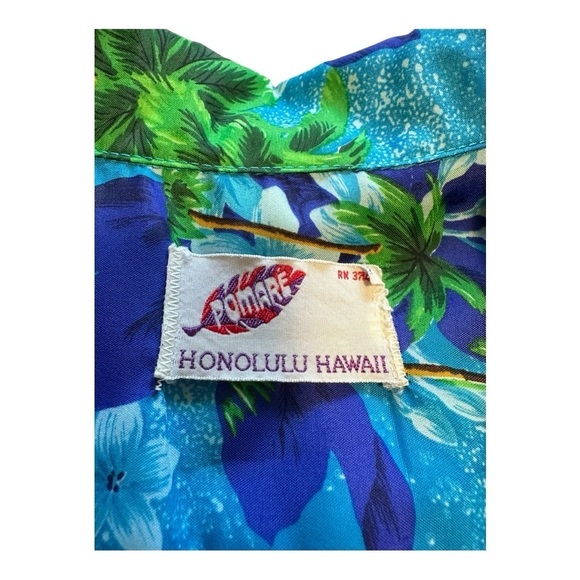 Pomare Vintage Honolulu Hawaiian Shirt Short Sleeves Floral Blue Shirt - Size XL - Picture 6 of 10